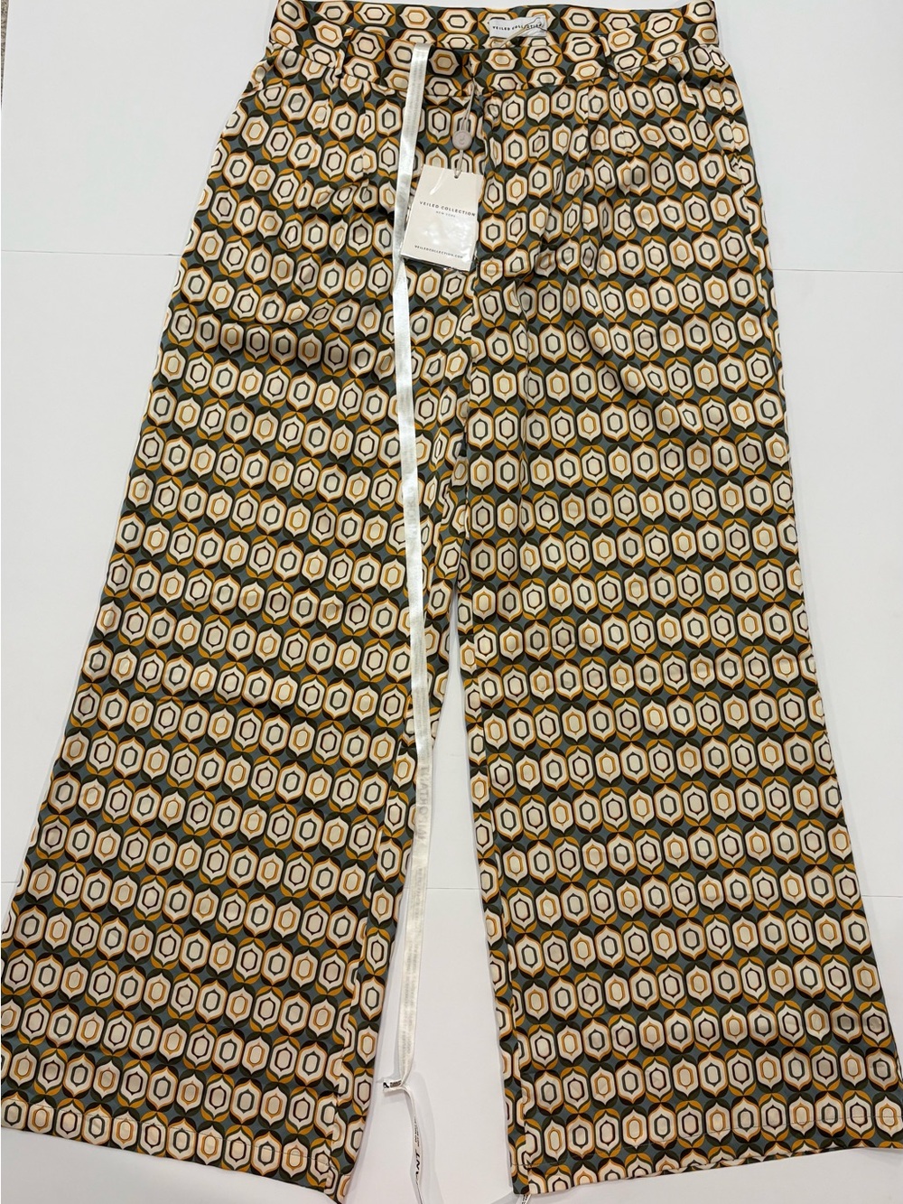 Veiled Collection Geometric Print High Rise Pants — Mustard, Olive & Cream 2XL